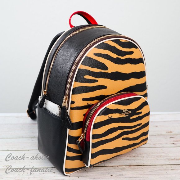 NWT Coach C6987 Court Backpack With Tiger Print in Honey/Black Multi - Picture 10 of 12